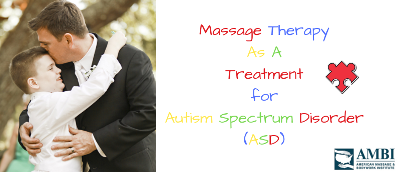 A father hugs his autistic son (AMBI can train you to use massage therapy to help treat ASD)